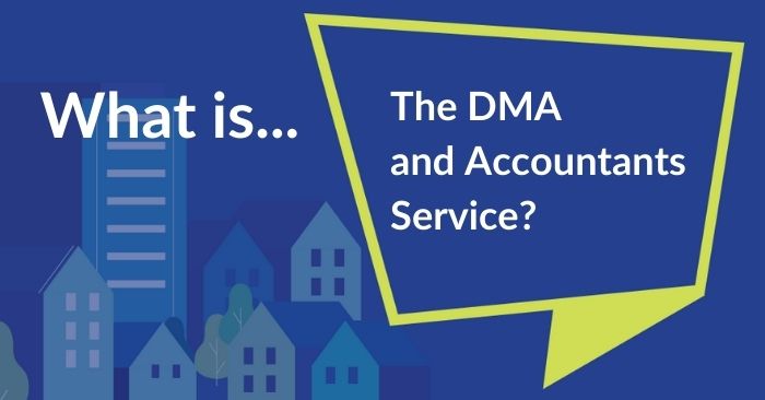 green speech bubble asking what the dma and accountants service