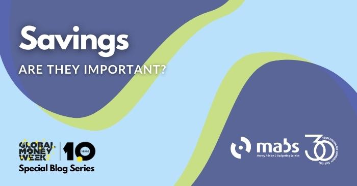 Blog banner with a combination of shapes. Text visible on the banner reads "Savings - are they important?"