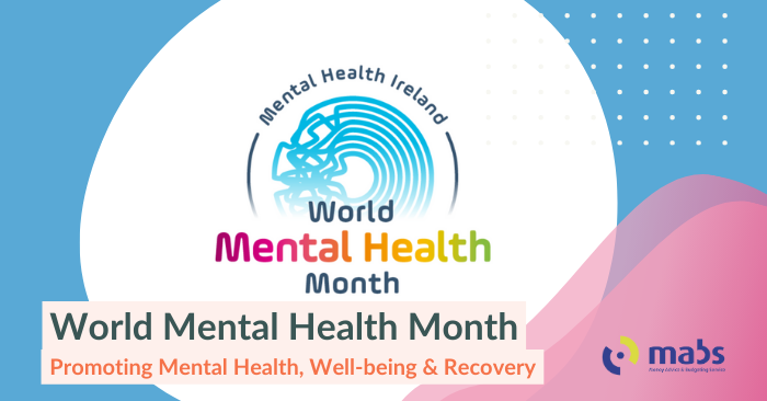 Blog cover image of the mental health awareness month symbol (squiggles in the shape of a brain). Text on blog header reads "Mental Health Month - Mental Health, Well-being & Recovery"