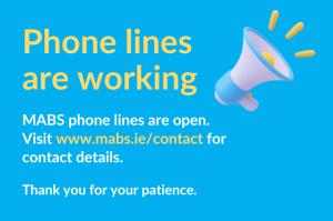 A graphic image with a blue background and the words Phone lines are working.